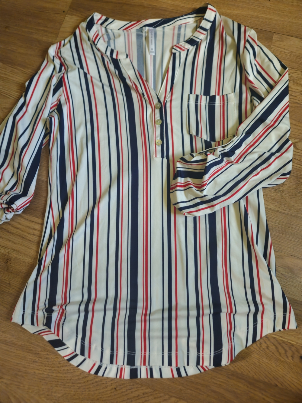 DNA couture Cream Tunic with Navy & Red Stripes